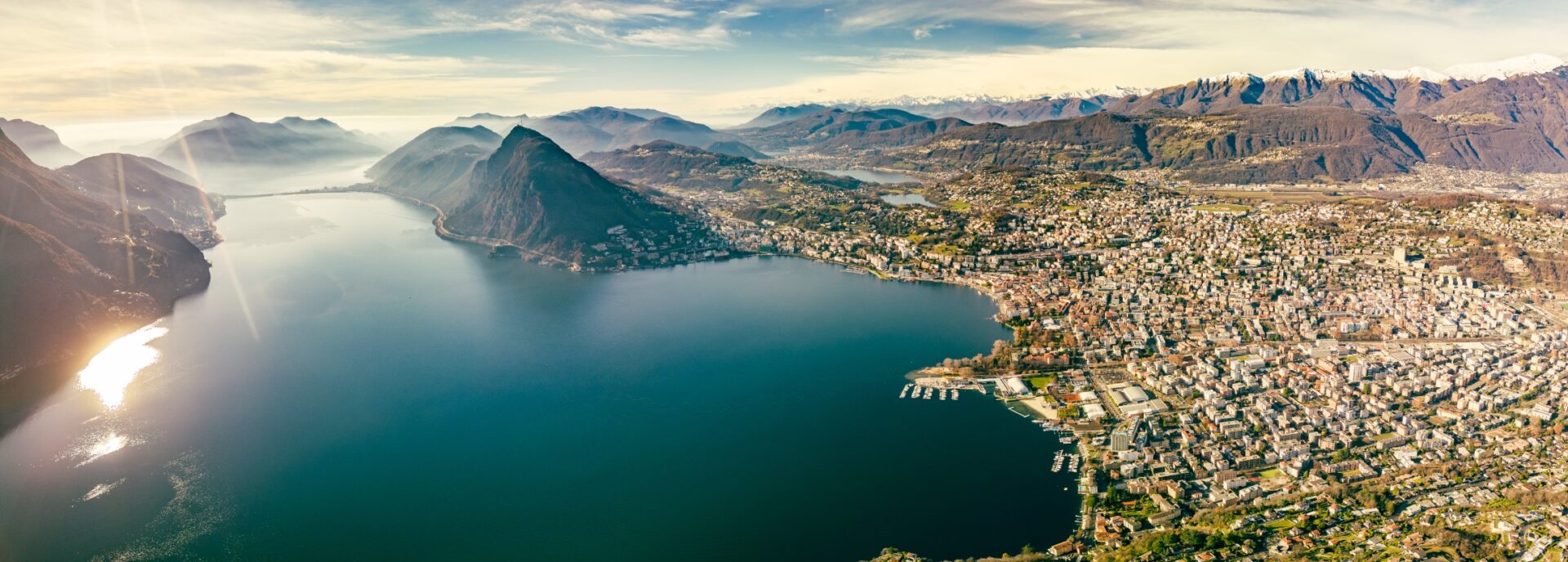 Lugano, Switzerland. Amazing view of the Swiss city, surrounded by lake and mountains.
